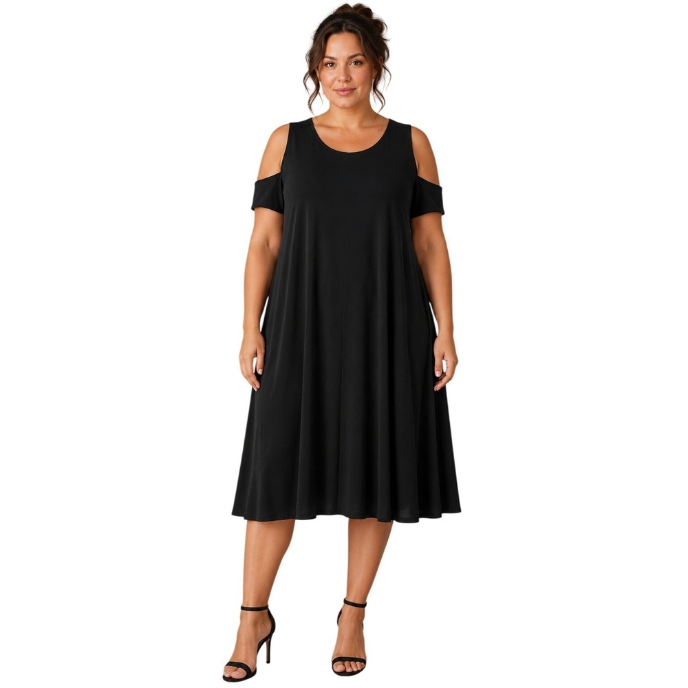 Old Navy Cold Shoulder Dress Womens 2X Plus Black Minimalist Casual Classic Chic